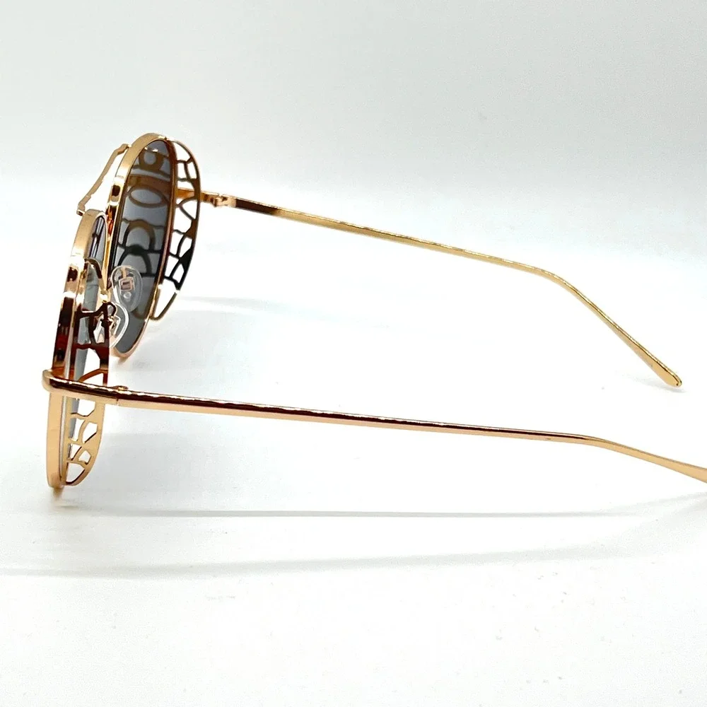Aviator Sunglasses Gold Frame Mirrored Lens Unique‎ Side Detail Fashion Lentes